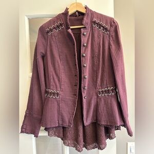 Free People Plum Lace-Trim Blazer